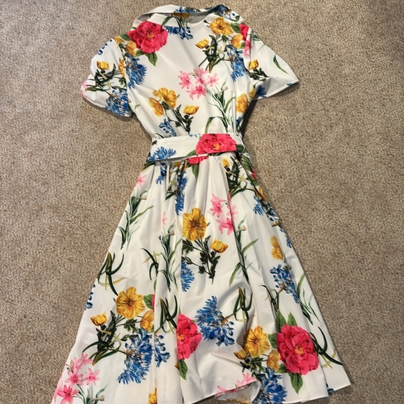 Karl Lagerfeld Red and Blue V-Neck Midi Dress - Picture 6 of 7